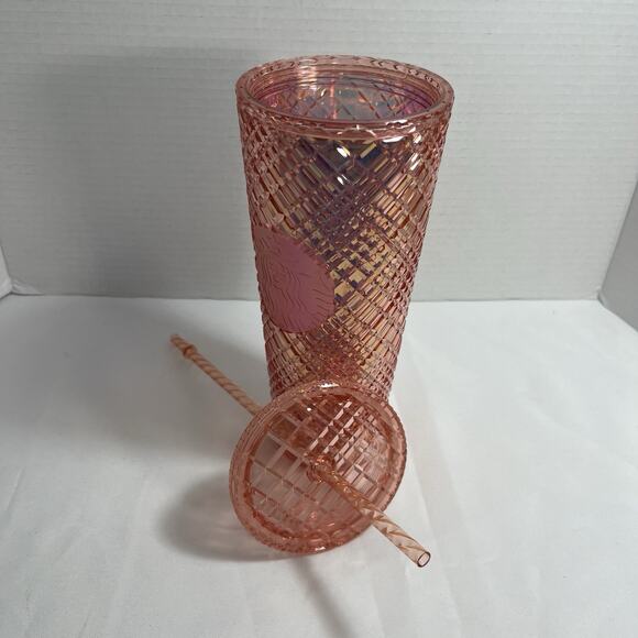 NWTStarbucks Holiday 2021 Iridescent Rose Gold Jewel Cold Cup Tumbler 24oz Venti - Picture 7 of 7